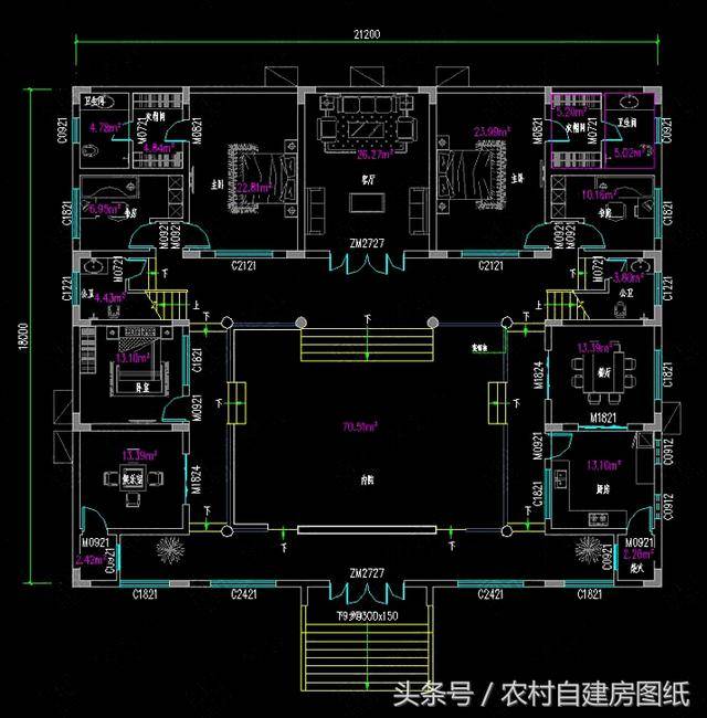 传统的二层四合院,左右厢房为一层,主楼为二层,为对称式结构.