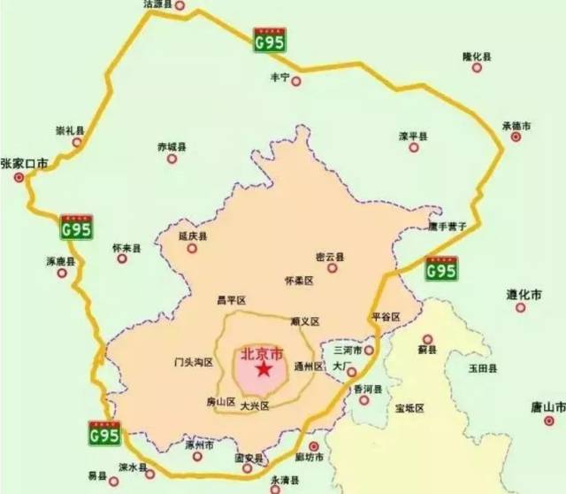 途径河北省张家口,涿州,廊坊,承德,以及北京市大兴区,通州区和平谷区