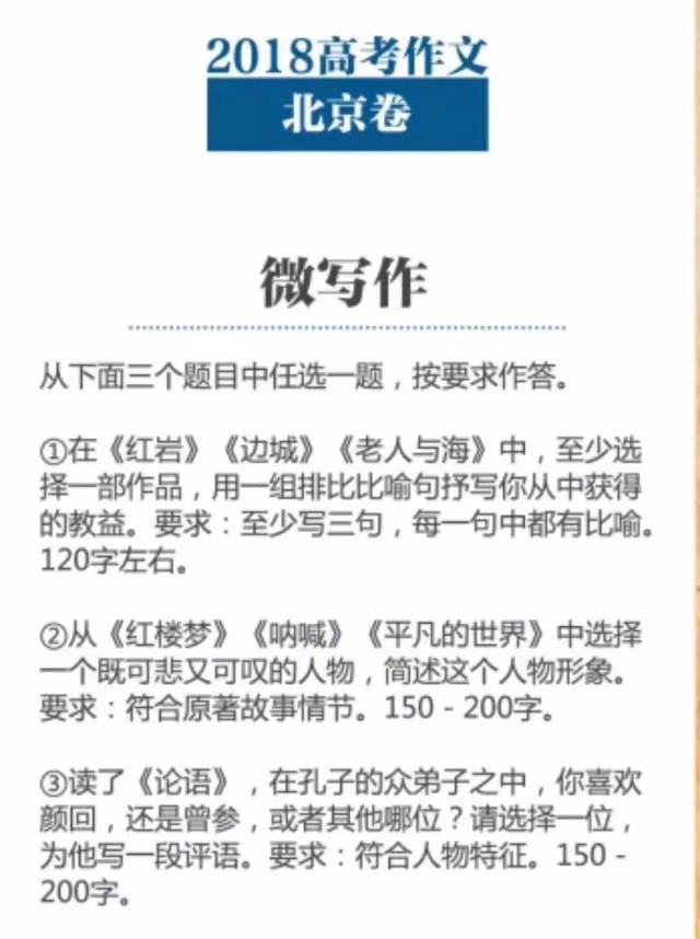 下面,我们来感受下2018北京高考卷微作文题目(10分)