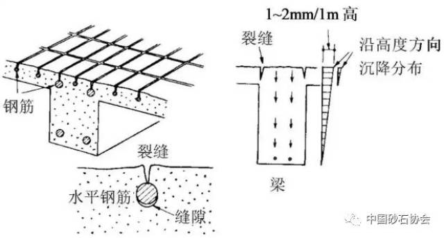 4 原因分析 混凝土浇筑振捣后,粗骨料沉落,挤出水分,空气,表面呈现