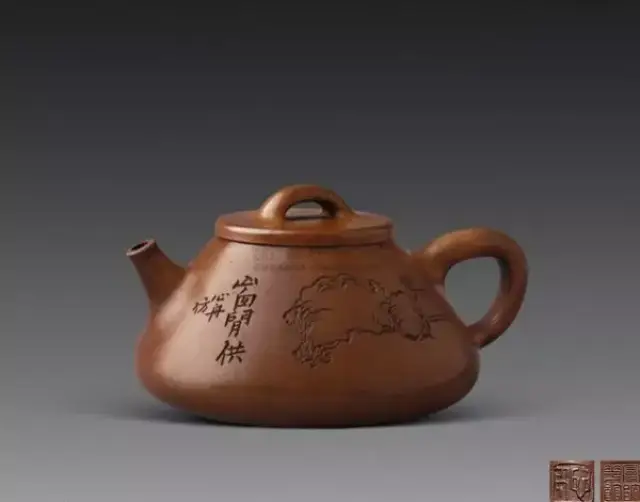 何心舟制东溪刻三顾茅庐紫砂花盆 (一对) 清末 何心舟 小石瓢壶