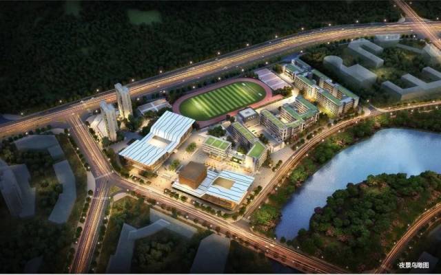 龙南又一座新中学开建了! 龙南四中规划设计整体夜景鸟瞰图.