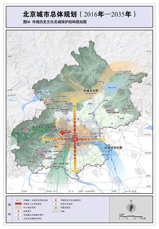 北京市域历史文化名城保护结构规划图 图片来源:北京市规划和国土