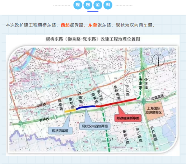6公里,规划等级为城市次干路,扩建后的康桥东路将从现在的双向2车道