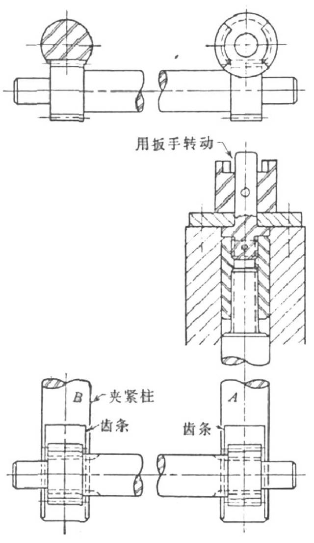 弹簧夹头结构尺寸的计算和夹具柱用动力源夹紧装置图例