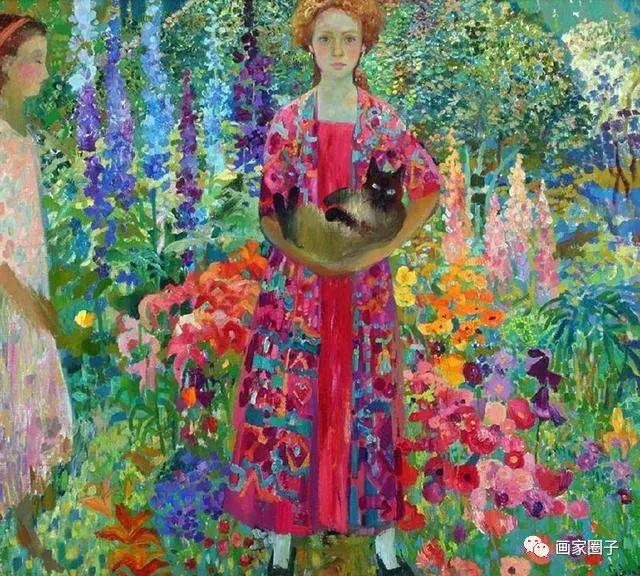 俄罗斯女画家超美的油画作品,女孩与猫