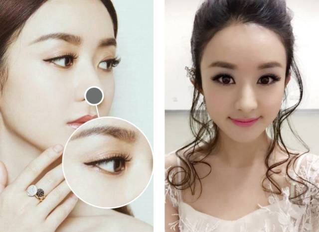 赵丽颖萌萌的大圆眼也要靠双眼皮贴来加持,但稍微近看就能注意到层次