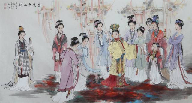 金陵十二钗水墨人物画,最典的红楼梦人物画,金钗画画_大山谷图库