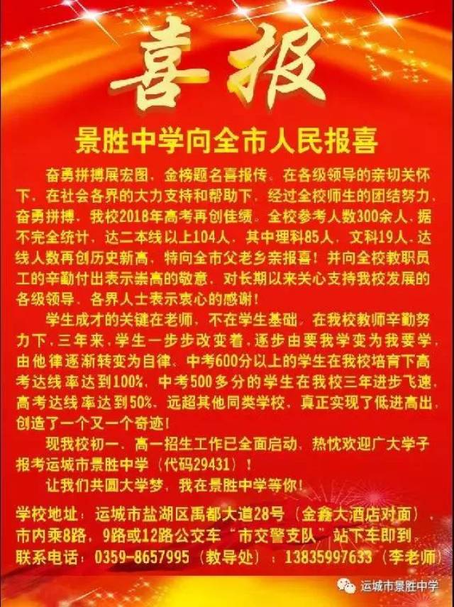 2018年山西省各高中学校高考喜报信息汇总