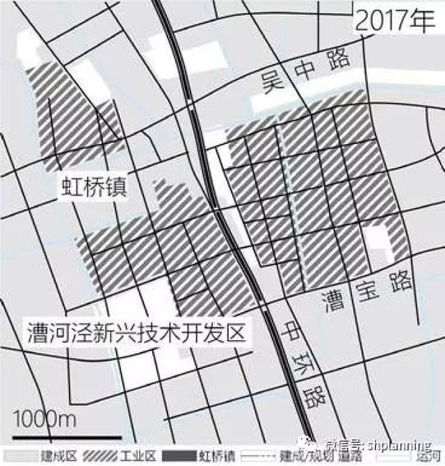 虹桥镇与漕河泾开发区用地与道路发展演变