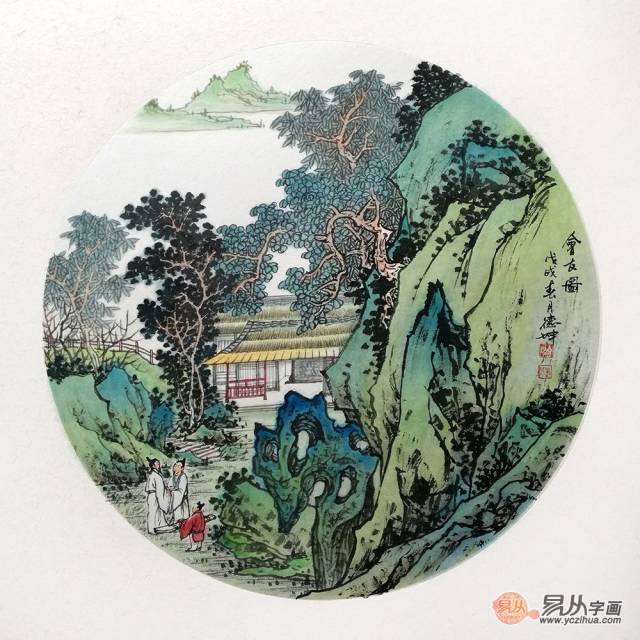 林德坤最新力作仿古扇面山水画《登高望远》
