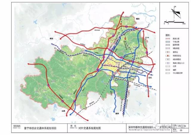 高速公路:规划以普宁市城市规划区为中心,形成"三横两纵"的高速公路网