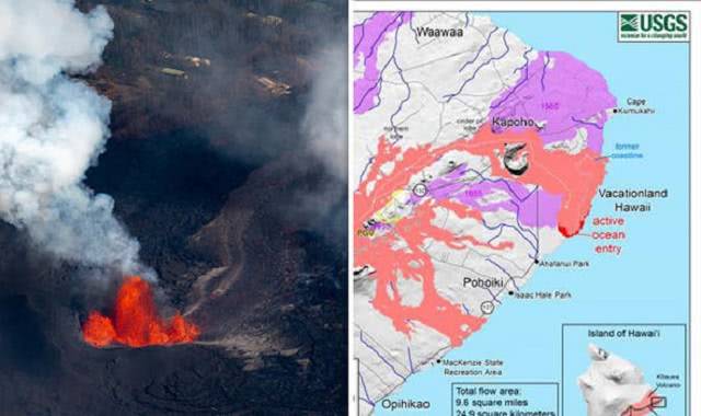 夏威夷火山爆发最新地图!基拉韦厄火山已经创造了多少新的土地?