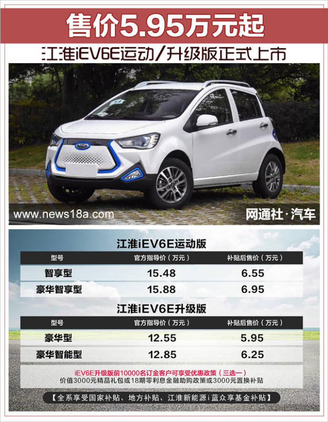 江淮iev6e运动/升级版正式上市 售价5.95万元起