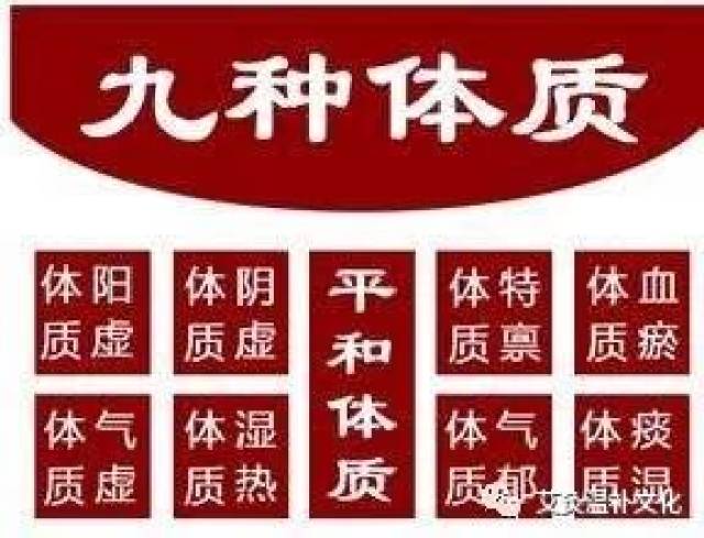 中医将人体分为九种体质,分别为平和质,气虚质,阳虚质,阴虚质,痰湿质