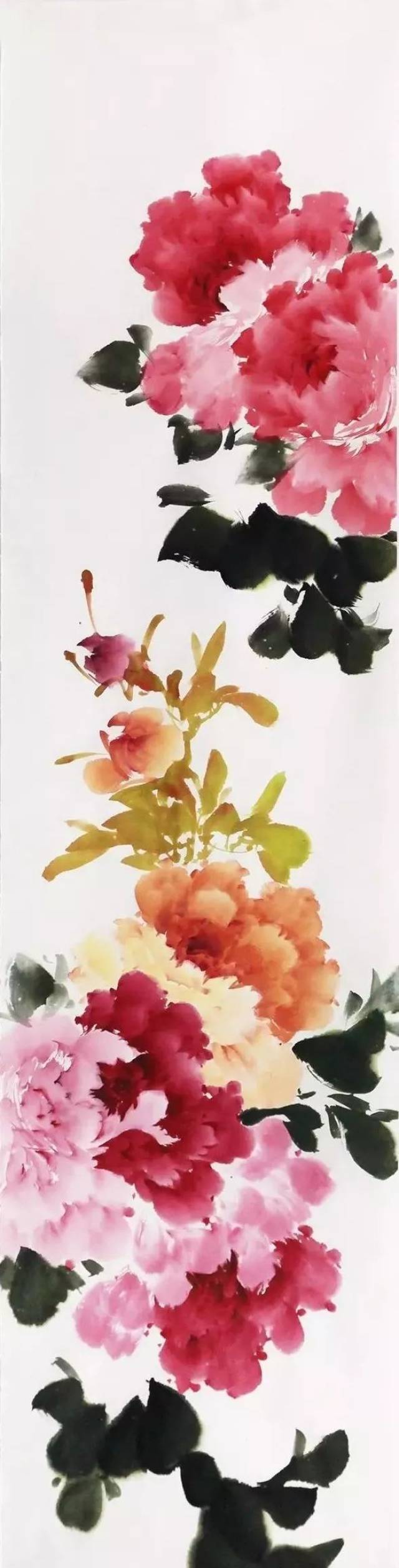 如风牡丹三条屏的画法写意教程图片