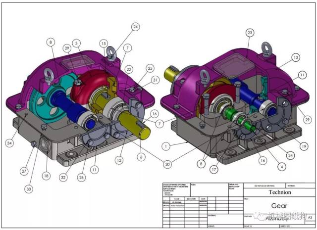 solidworks零件图作业,solidworks草图绘制 【差减变速器】参数详尽的减速齿轮箱图纸 solidworks