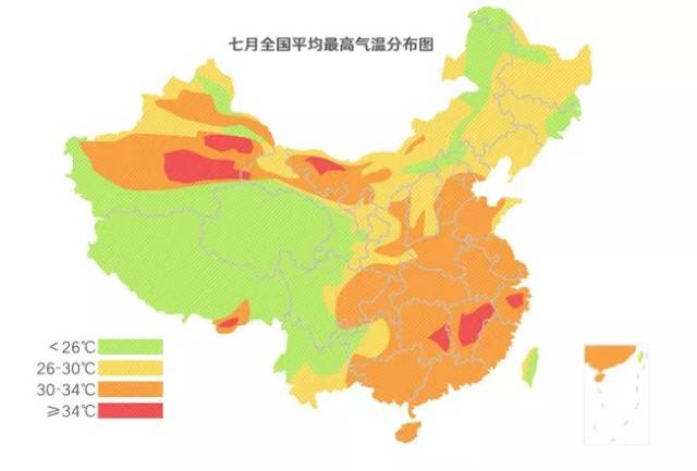 七月全国平均最高气温分布图