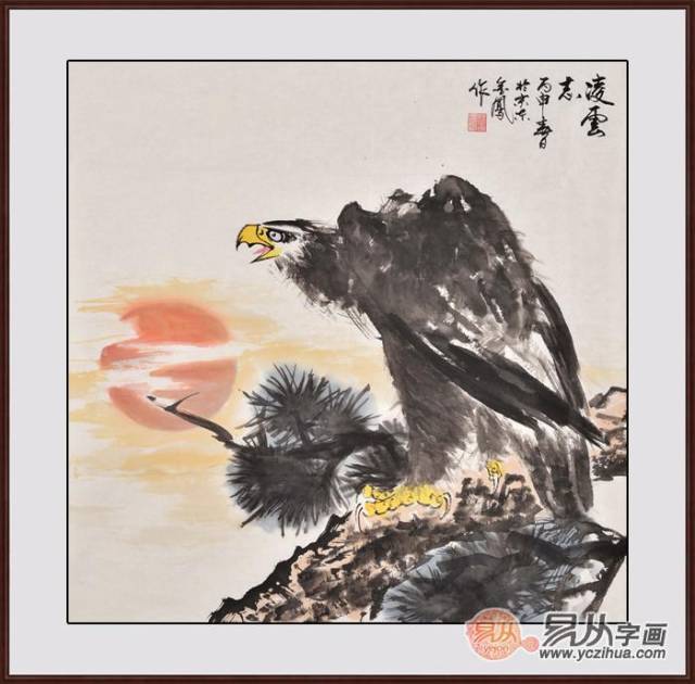 当代著名画家张金凤动物画之国画鹰系列《凌云志》