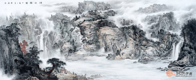 3.赵洪霞最新力作八尺横幅国画山水画新品《河山锦绣》