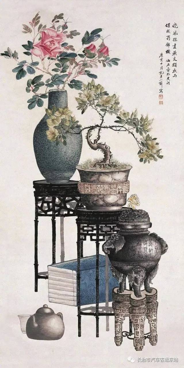 中国传统工笔博古画,是一种摹写古代器物形状的绘画,或用古器物图形