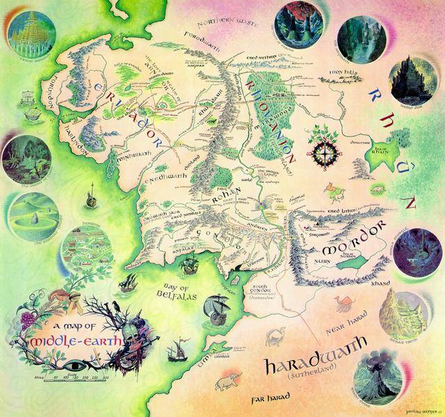 电影《指环王》《霍比特人》中土地图,了解地理位置
