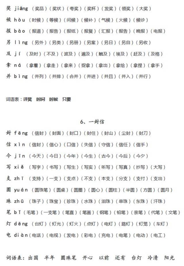 1~6年级语文上册生字组词汇总(含部编三上新版)丨可下载打印