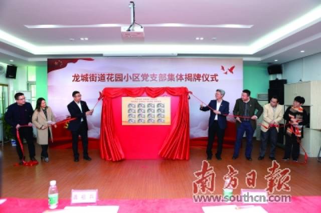 龙城街道举行花园小区党支部集体揭牌仪式.受访机构供图