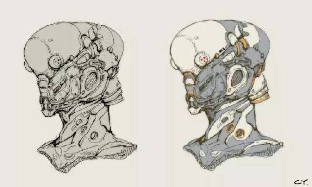 插画师ching yeh:骷髅与机甲的黑暗炫酷结合