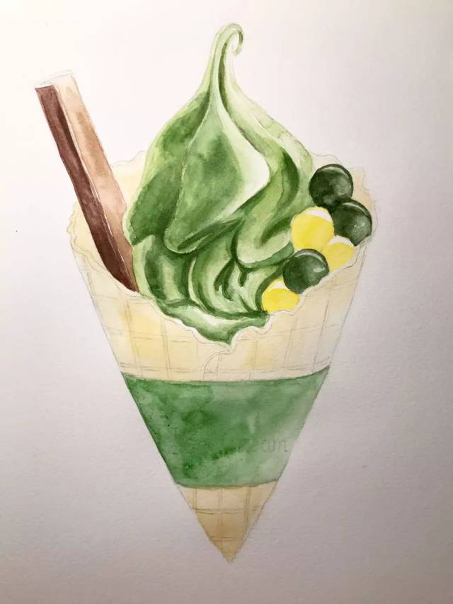 7,用比冰淇淋的绿色偏冷一点的绿画甜筒上的纸.