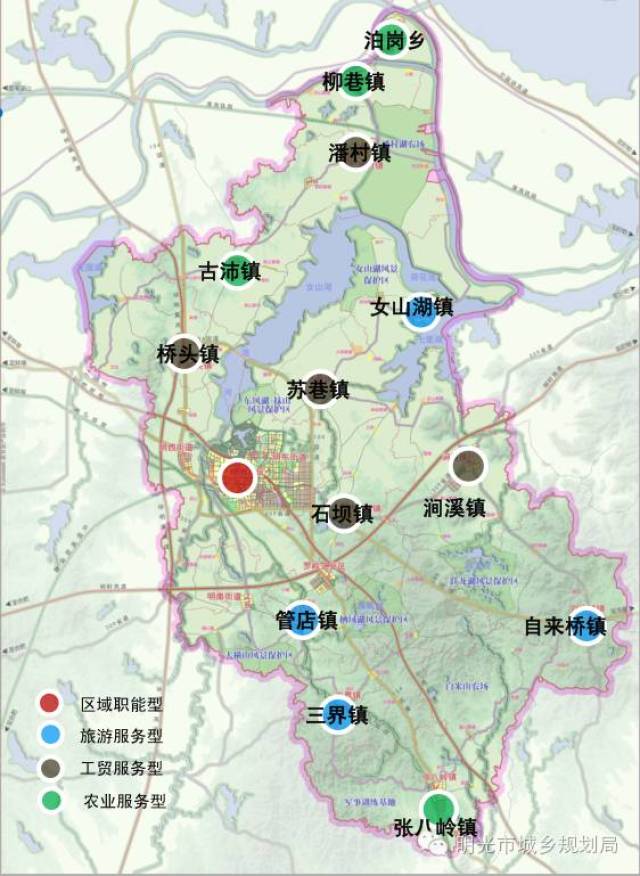 四大分类,明确市域城镇职能分工: 区域职能型— 明光中心城区; 旅游