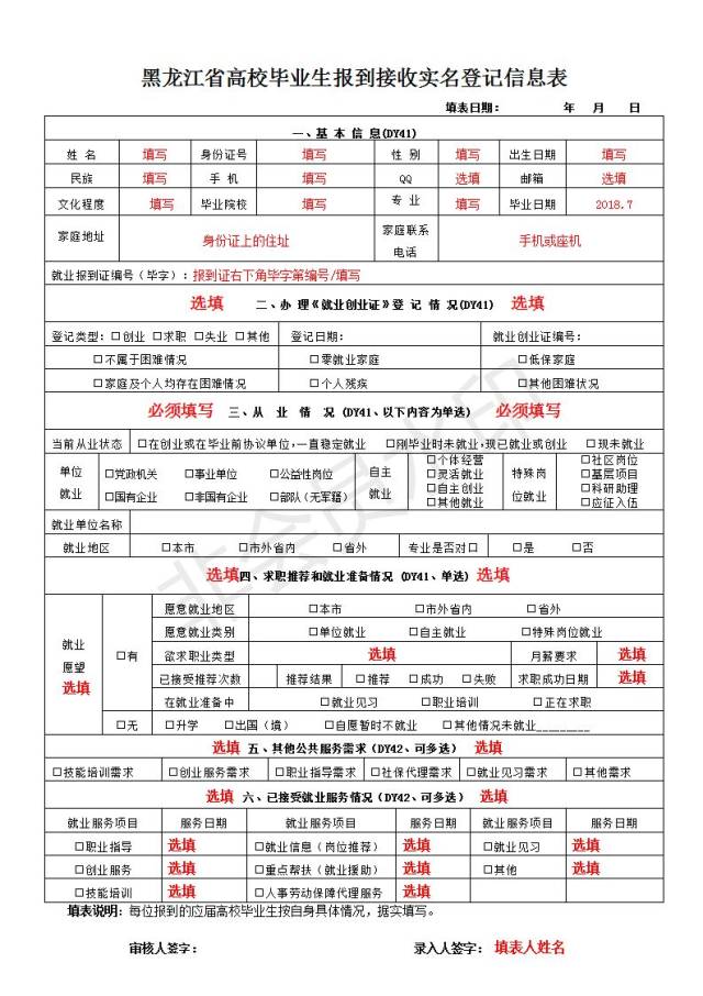 应届毕业生报到登记表填写明细及网络填表