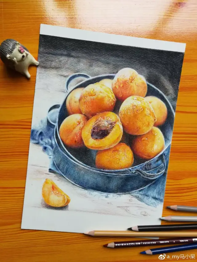 《杏》～彩铅绘画水果步骤图