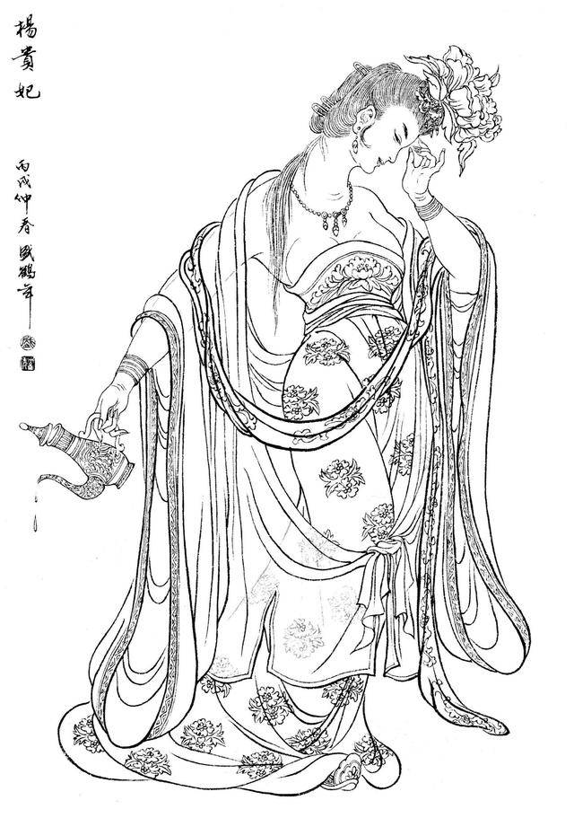 相比琴弦描又粗些,但用笔方硬,是最常见的描法之一.