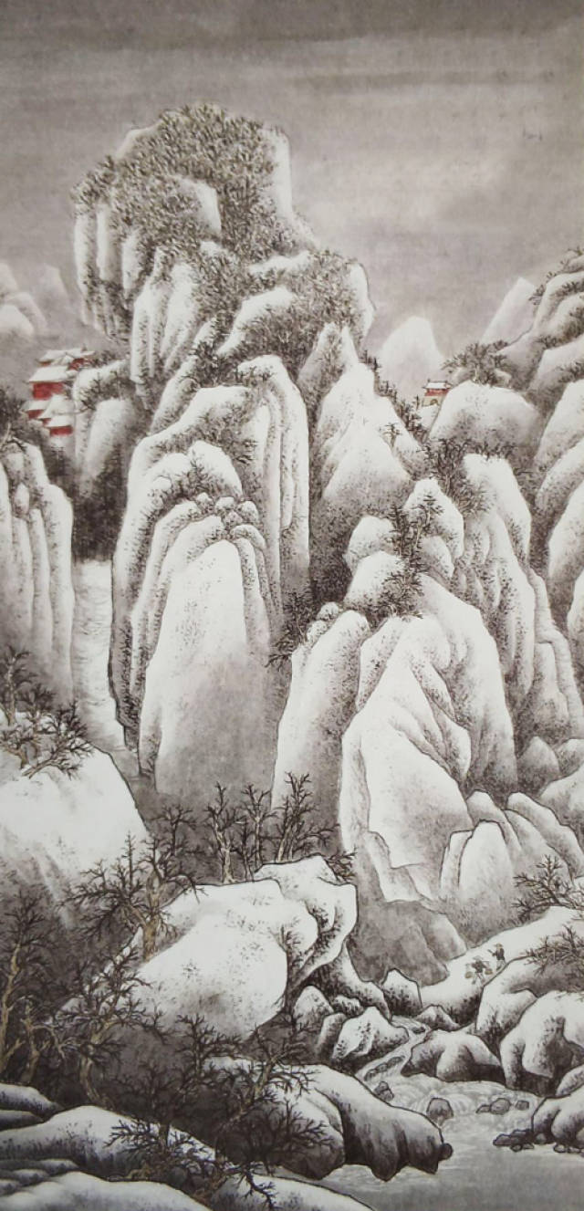 一幅雪景图,为了衬托出雪景的效果,是如何处理画面的