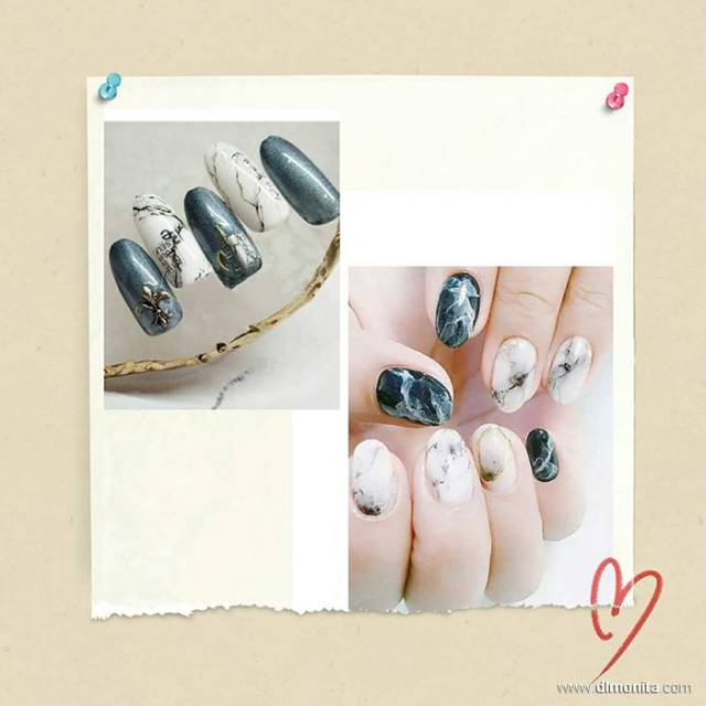 清新大理石晕染美甲风