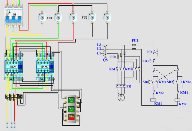 电工知识:双互锁控制电机正反转接线,按钮互锁接触器互锁加自锁