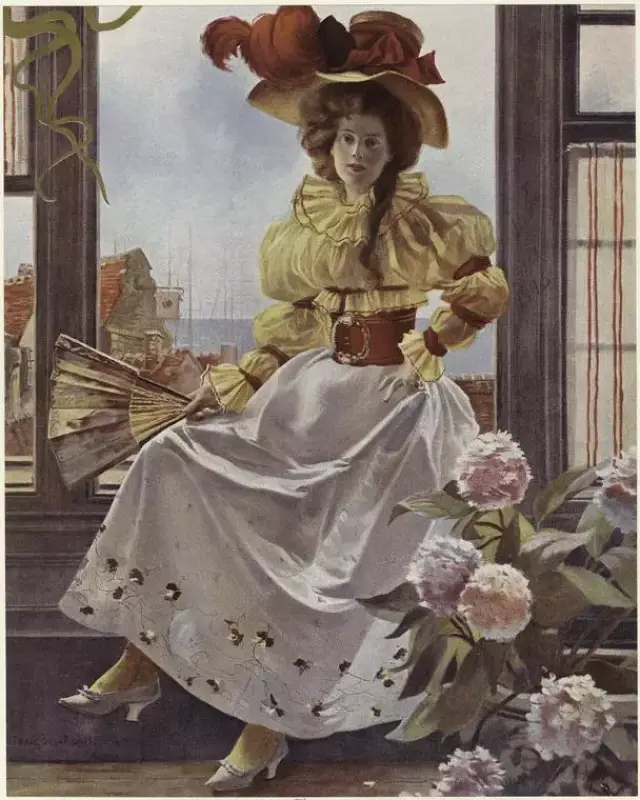1870年,拿着扇子的法国妇女.
