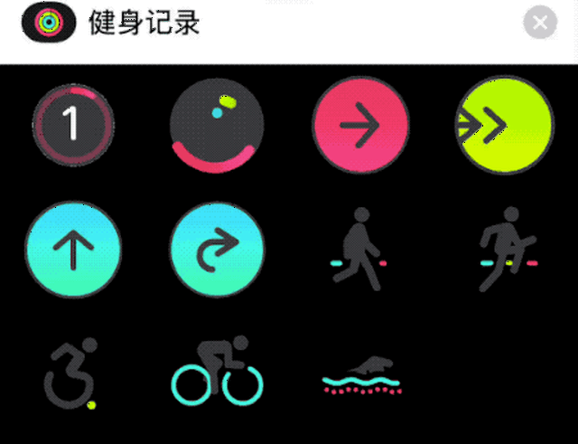 在信息 app 中,新增了健身记录的动态表情贴纸,包含走路,跑步,游泳等