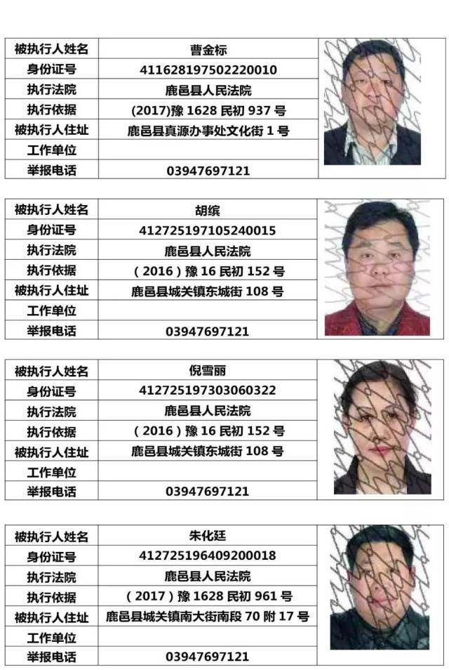 鹿邑县人民法院最新公布第十三批失信人名单!