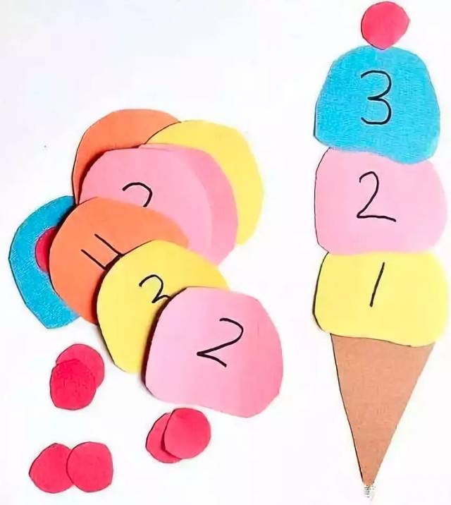 卡纸樱桃冰激凌 在炎热的夏天里,孩子终于可以吃冰淇淋啦,五颜六色