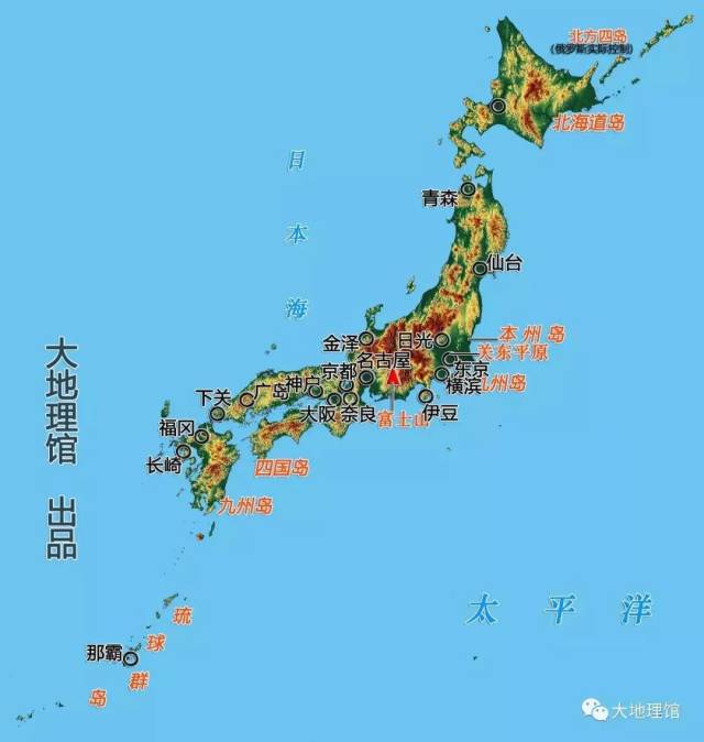 日本地形图及主要城市地理位置