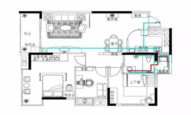 厨房等处的给,排水线路的平面布置图,还应该标注出冷热水的具体分布