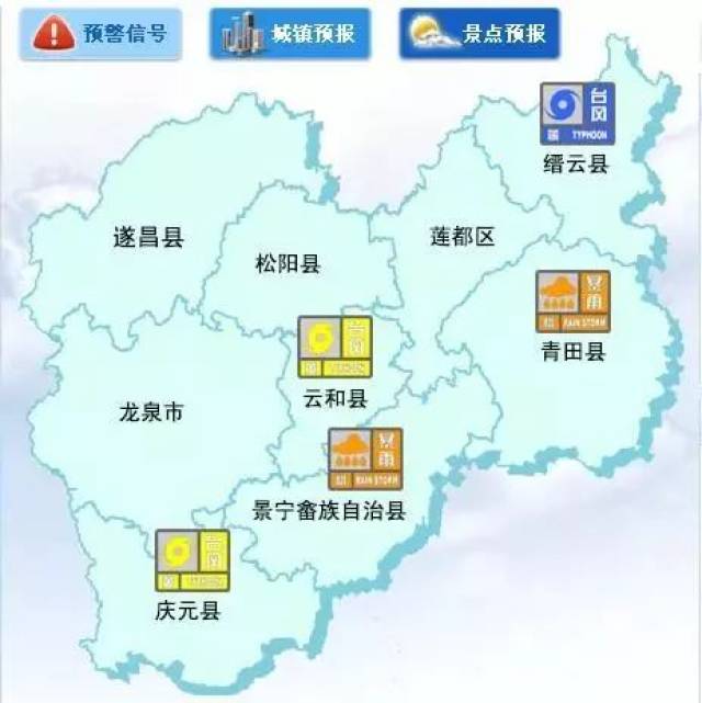 台风在福建登陆半小时后,丽水市政府这片区域也开始下起雨来.