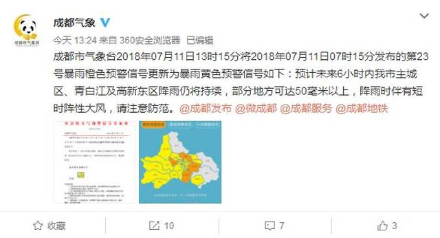 消息,目前成都市区区暴雨预警信号升级到 橙色,其余地方也有暴雨,大风