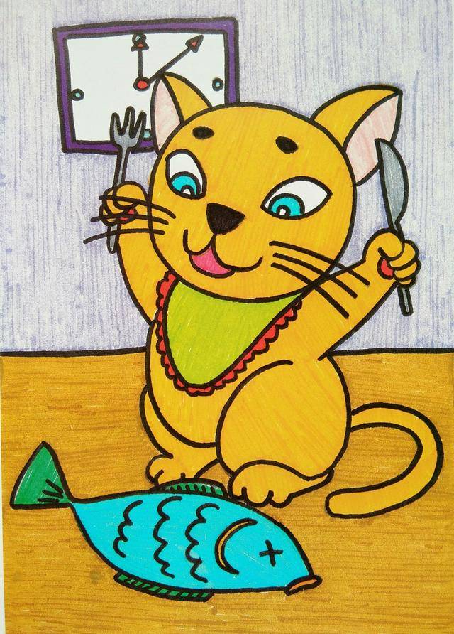 简单易学儿童创意卡通画-动物篇:馋嘴的猫咪