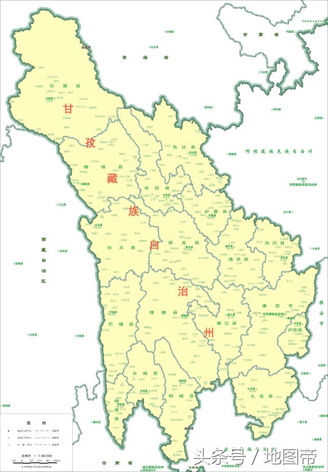 四川省甘孜藏族自治州地图.