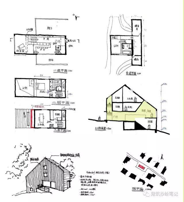 很适合学为己用的建筑抄绘笔记——坡地基地