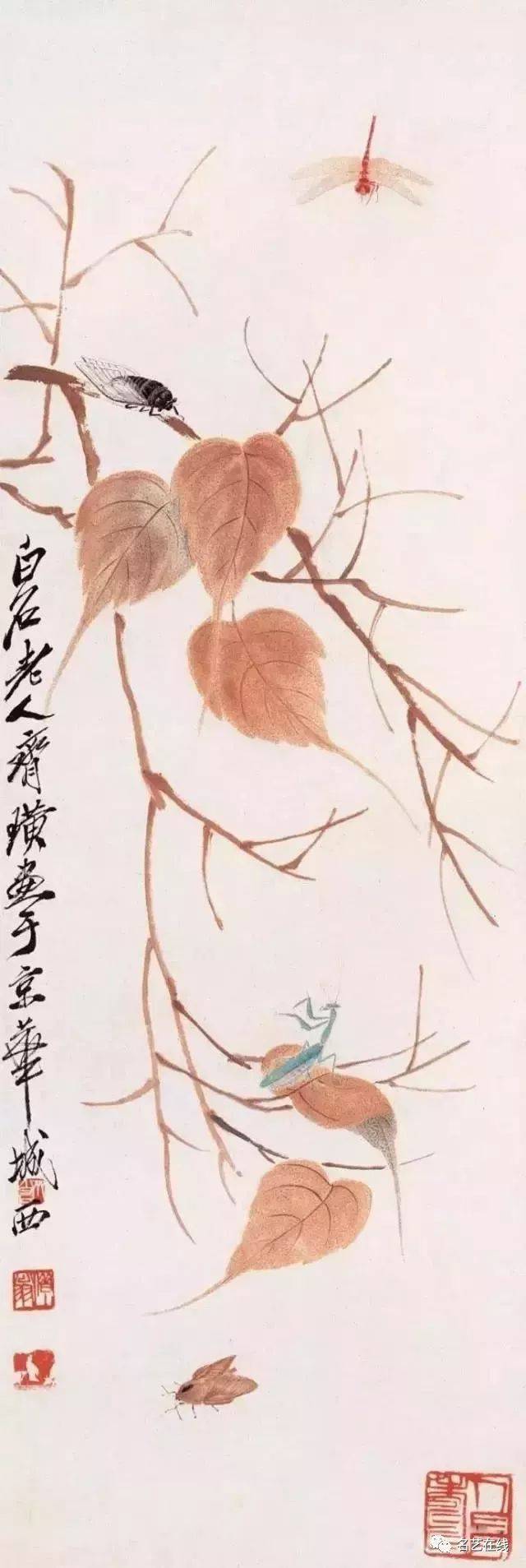 国画技法 | 螳螂的工笔及写意画法(附齐白石螳螂作品)