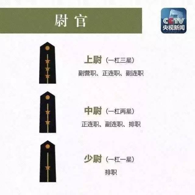 从三颗星到一颗星分别是上将,中将,少将; 两杠带星是校官:从两杠四星